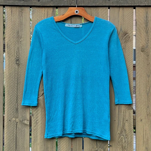 Michael Stars Heathered Teal Cotton Blend 3/4 Sleeve Tee One Size - Picture 1 of 6